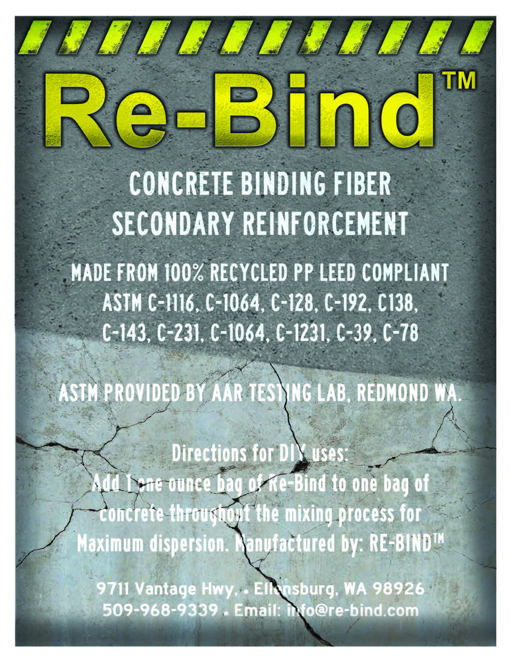 ReBind, Concrete Binding Fiber, Secondary Reinforcement, 6 One Ounce