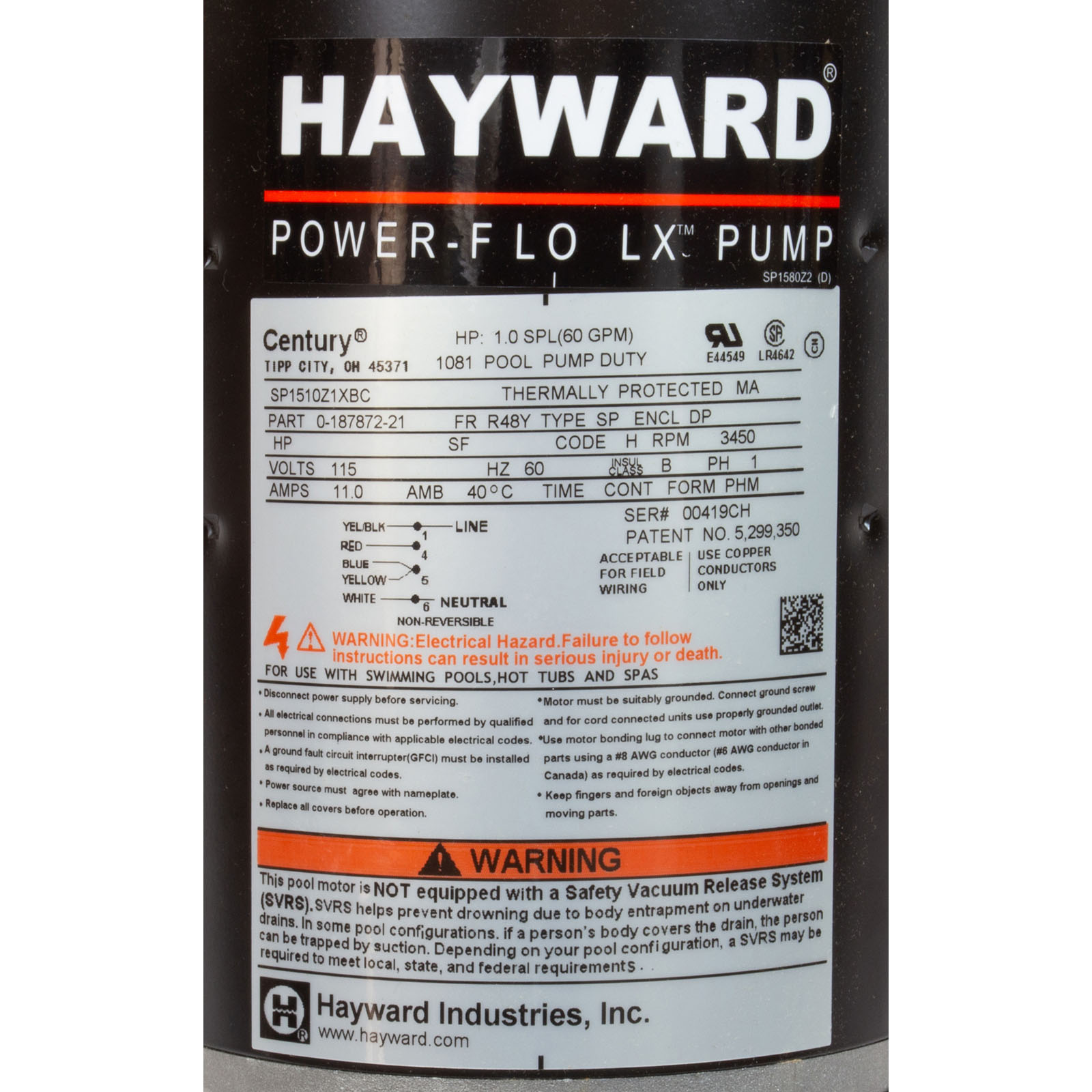Pump, Hayward PowerFlo LX, 1.0hp, 115v, 1-Spd, 1-1/2